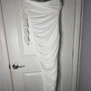 SHEIN One Shoulder White Ruched Dress